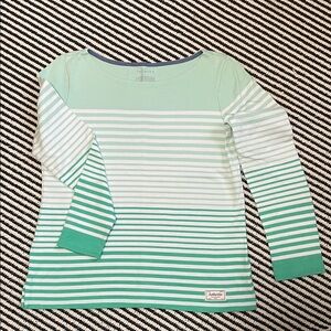 Talbots Boat Neck Green and White Graduated Stripes Long Sleeve Cotton Tee